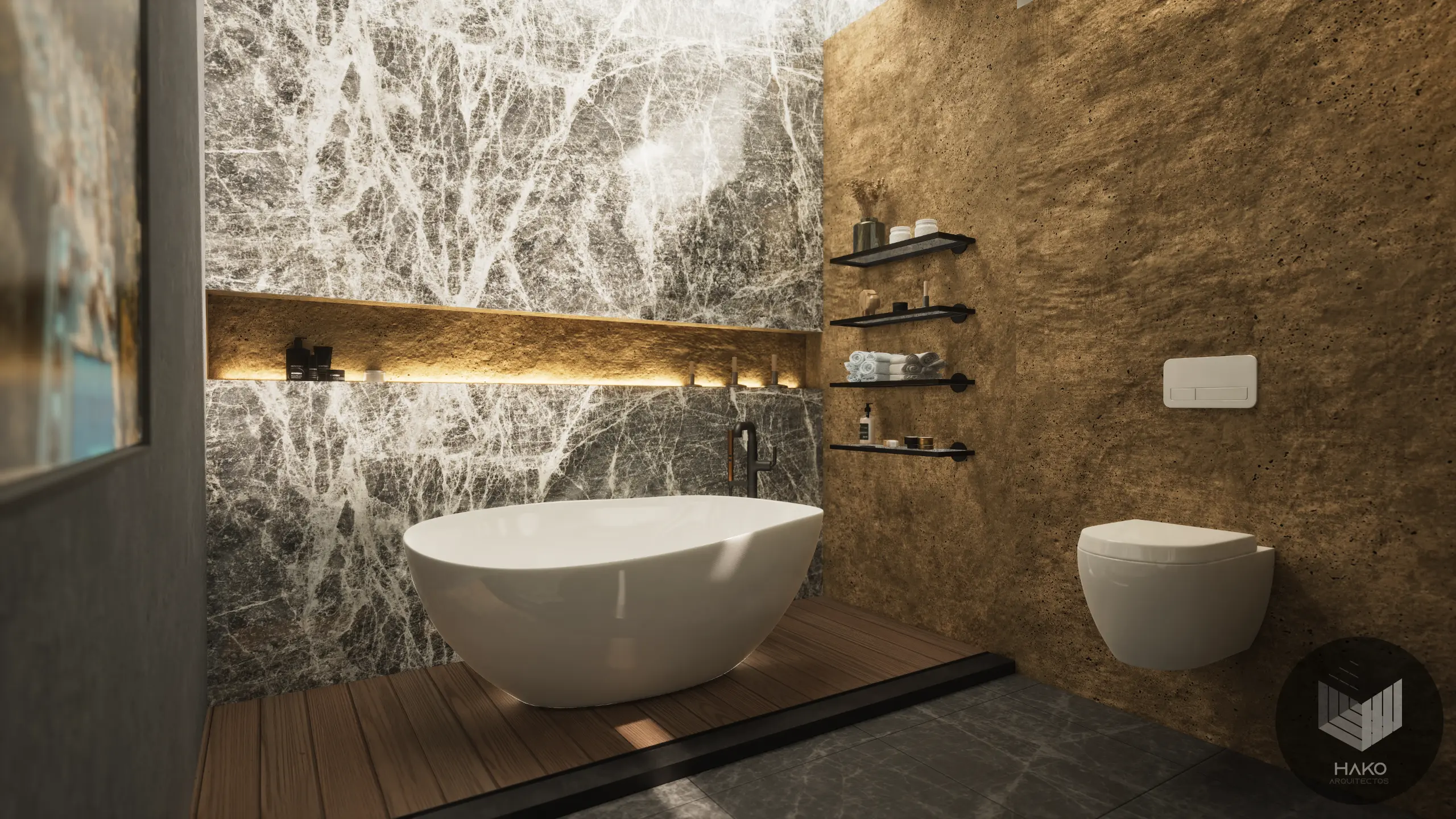 Diseño  y remodelación de apartamento de baño con estilo moderno e iluminación natural